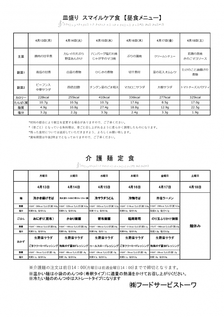 スマイルケア食の献立