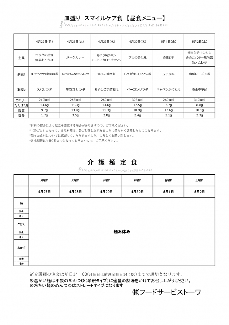 スマイルケア食の献立